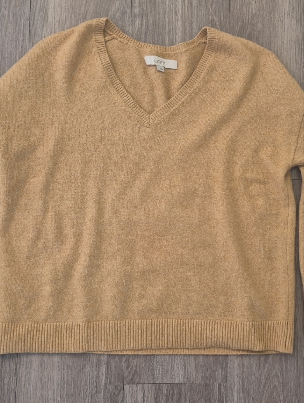 LOFT Women's V-Neck Sweater in Camel Tan